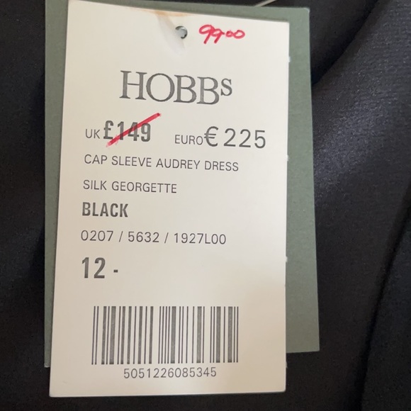NWT Hobbs Black Silk Georgette cap sleeve dress 8 - Picture 9 of 14